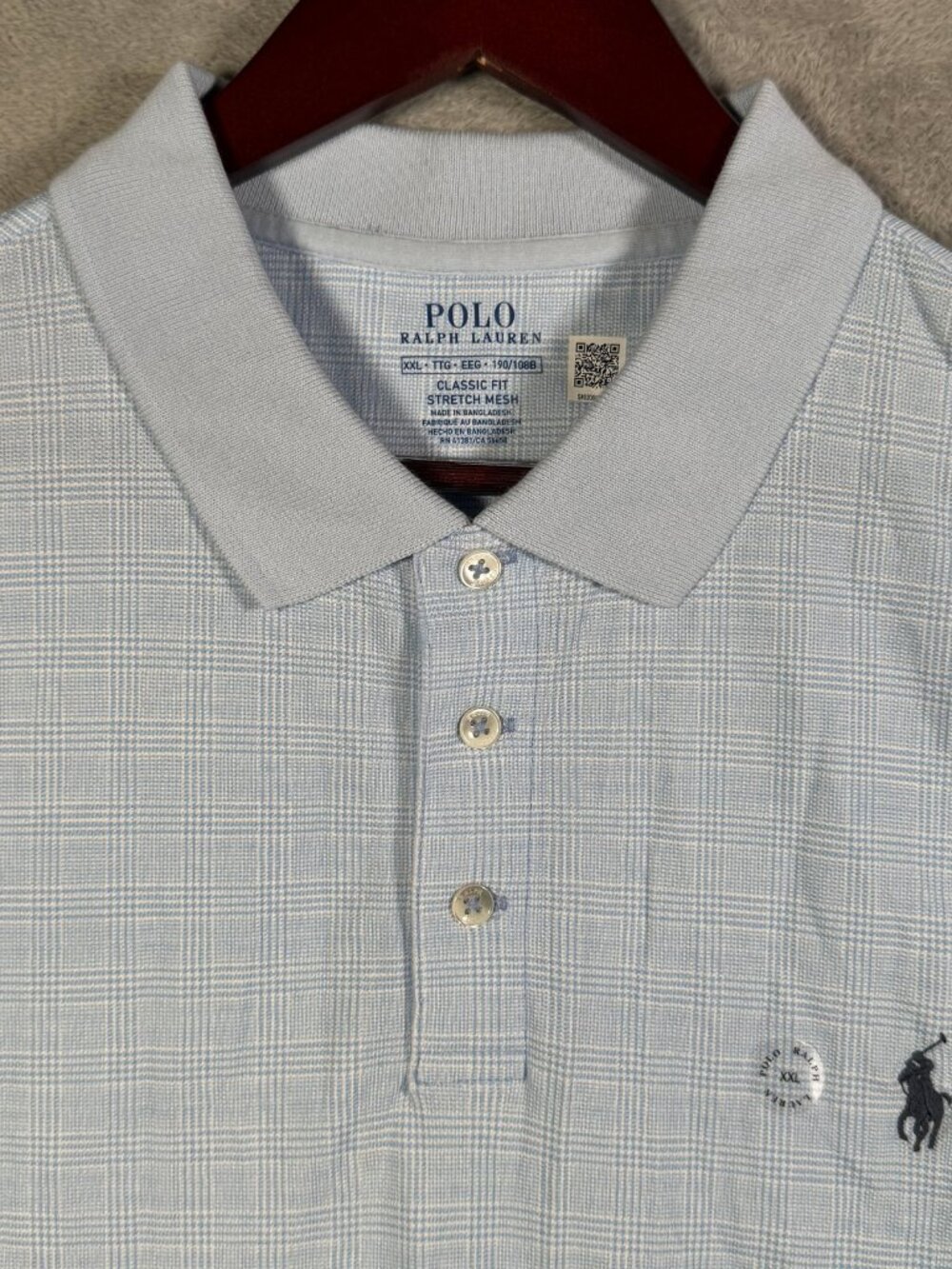 Polo Ralph Lauren Shirt Mens XXL Blue Classic Fit Stretch Mesh Glen Plaid $125